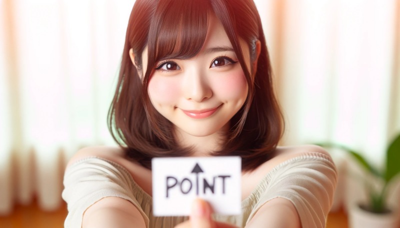 pointと書かれた紙を持つ女性