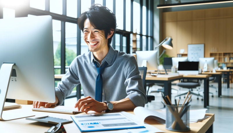 楽しそうに仕事をする男性